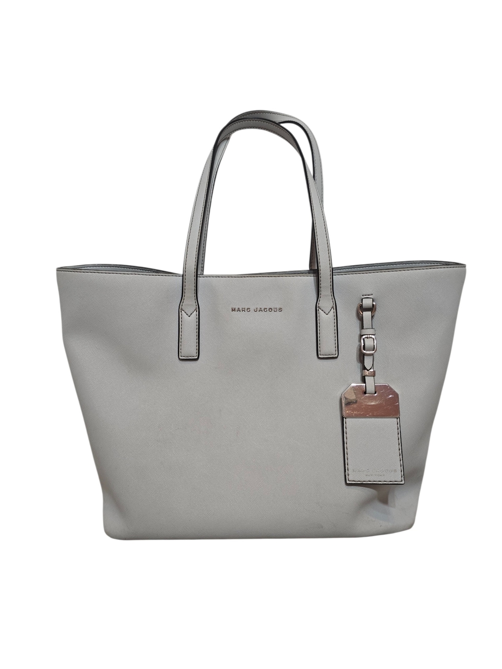 Marc Jacobs Light Gray Saffiano Leather Tote with Luggage Tag